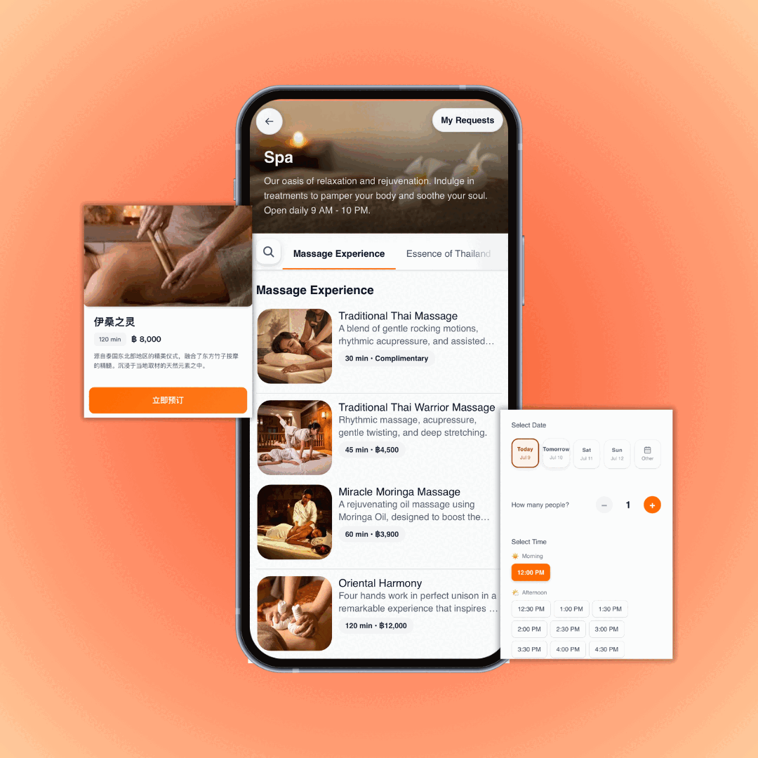 Guest spa treatment booking with time-slot picker